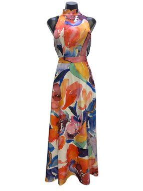 NWT Tahari Arthur S. Levine Multi-Color Halter Maxi Dress Floral Print 8